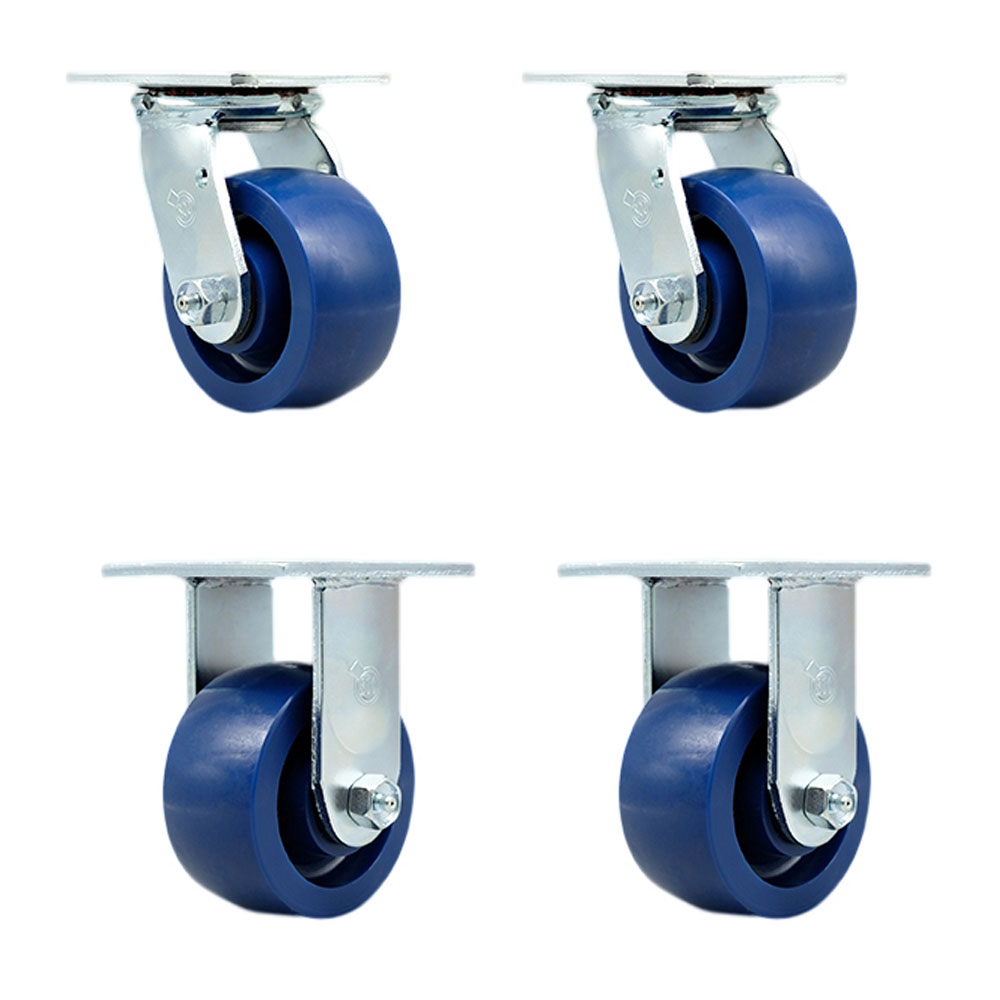 SCC-SS30S420-SPUR-BSL-2-R-2 Stainless Steel Solid Polyurethane Swivel Top Plate Casters, Heavy Duty with 4 in. Wheels - Set of 4