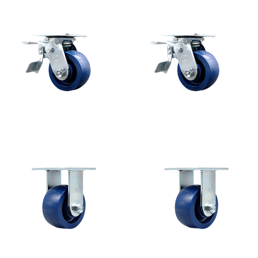 SCC-TTL30S420-SPUR-2-R-2 Solid Polyurethane Swivel Top Plate Casters, Heavy Duty with 4 in. Wheels - 2800 lbs Total Capacity - Set of 4