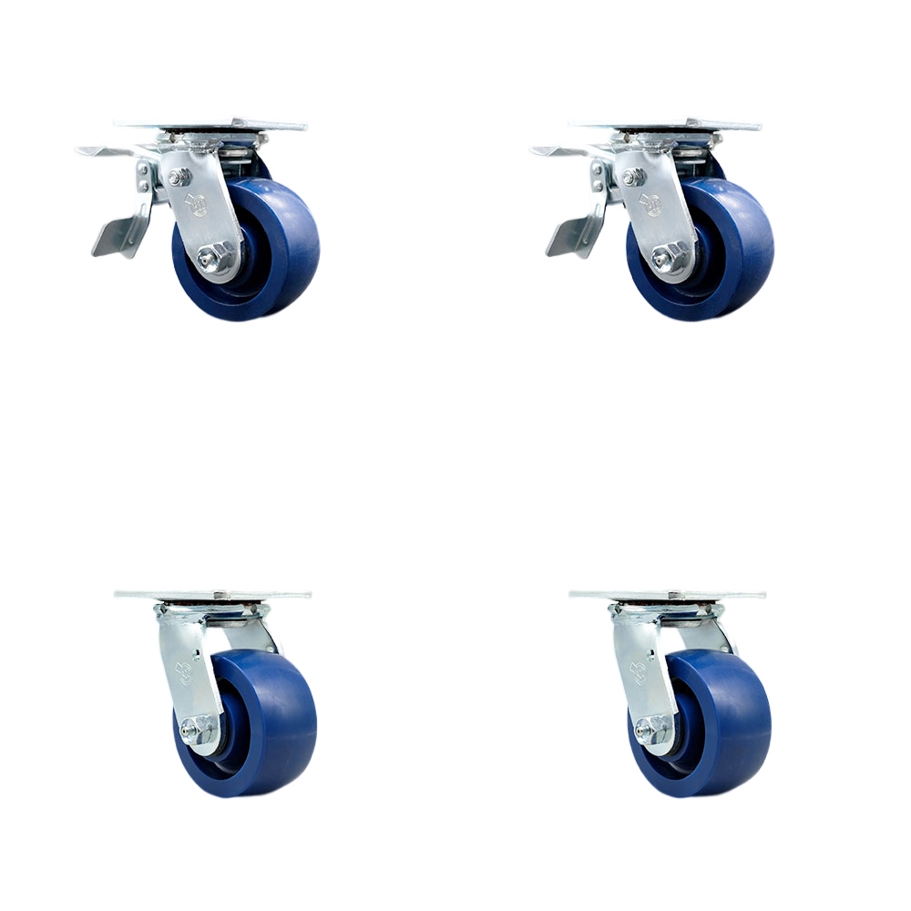 SCC-TTL30S420-SPUR-2-S-2 Solid Polyurethane Swivel Top Plate Casters, Heavy Duty with 4 in. Wheels - 2800 lbs Total Capacity - Set of 4