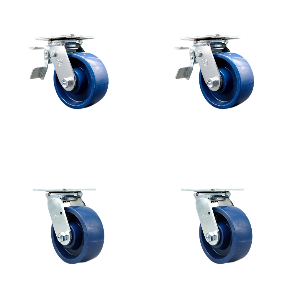 SCC-TTL30S520-SPUR-2-S-2 Solid Polyurethane Swivel Top Plate Casters, Heavy Duty with 5 in. Wheels - 4000 lbs Total Capacity - Set of 4