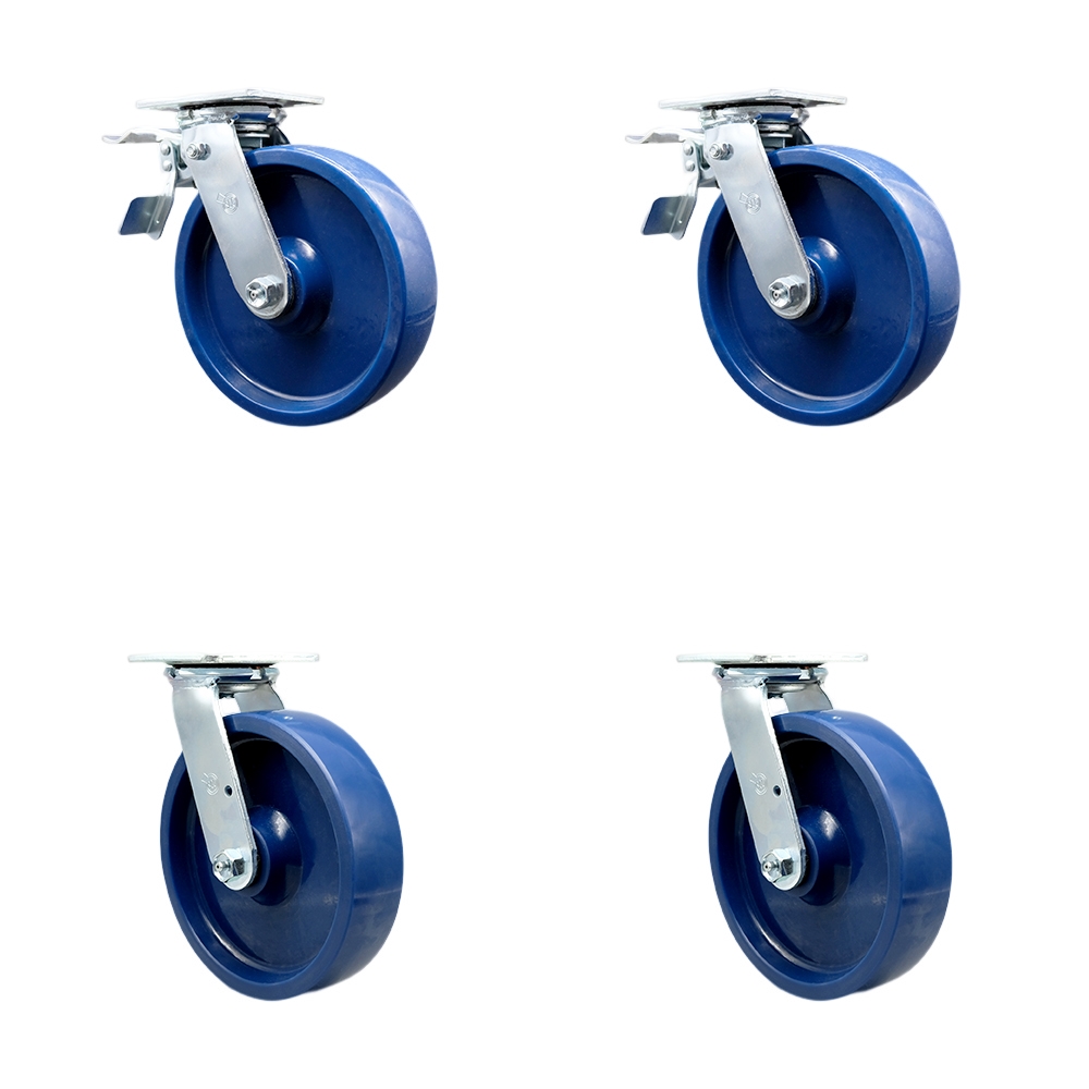 SCC-TTL30S820-SPUR-2-BSL-2 Solid Polyurethane Swivel Top Plate Casters, Heavy Duty with 8 in. Wheels - Set of 4