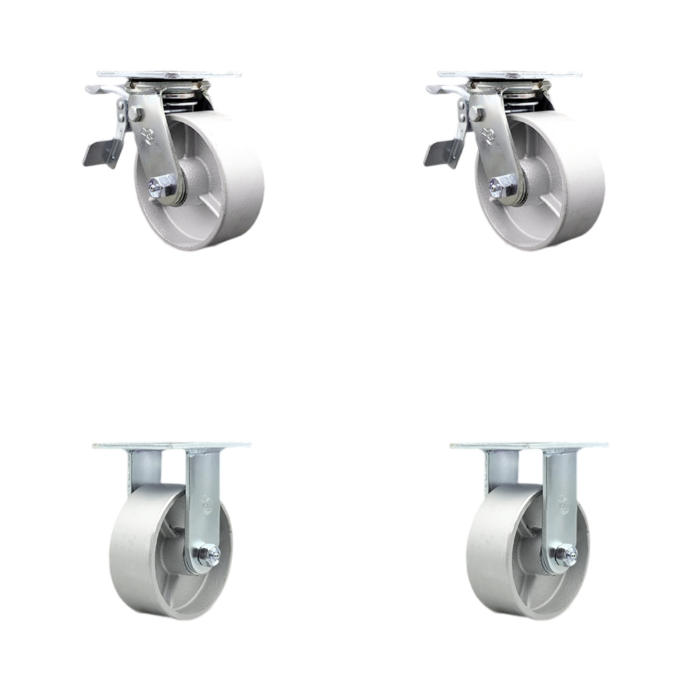 SCC-TTL30S520-SSR-2-R-2 Semi Steel Cast Iron Swivel Top Plate Casters, Heavy Duty with 5 in. Wheels - 4000 lbs Total Capacity - Set of 4