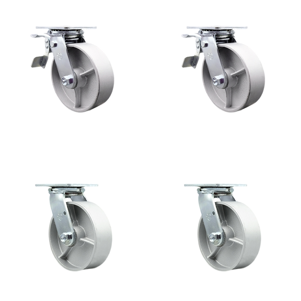 SCC-TTL30S620-SSR-2-S-2 Semi Steel Cast Iron Swivel Top Plate Casters, Heavy Duty with 6 in. Wheels - 4800 lbs Total Capacity - Set of 4