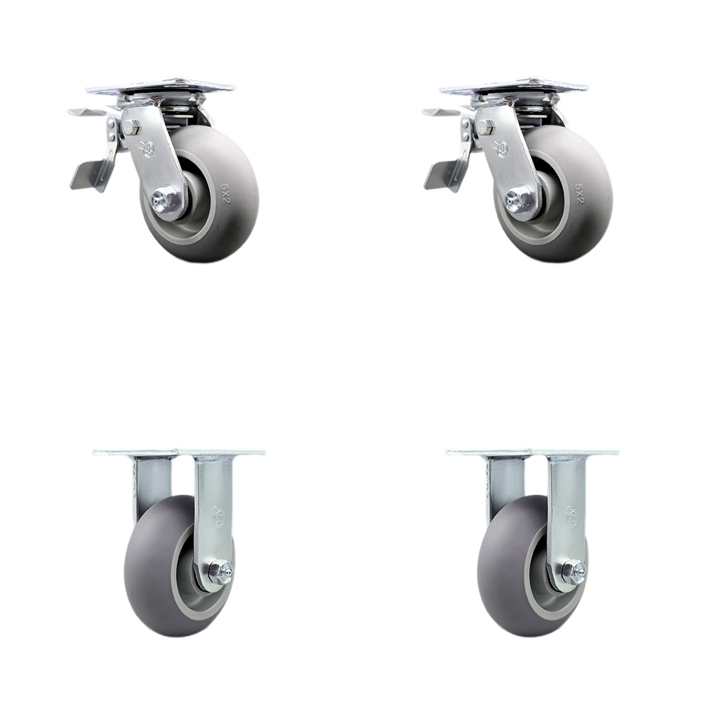 Thermoplastic Rubber Donut Tread Swivel Top Plate Casters, Heavy Duty with 5 in. Wheels - 1400 lbs Total Capacity - Set of 4