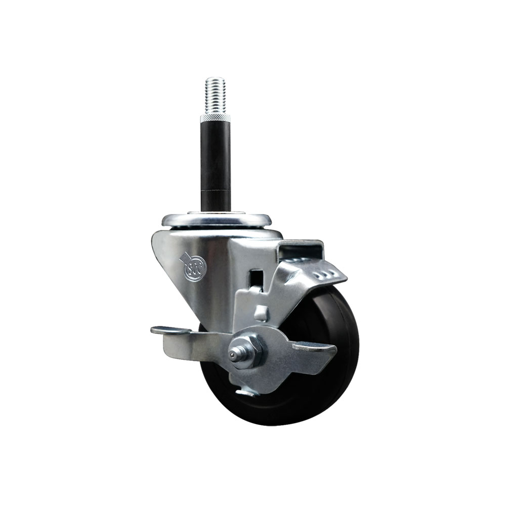 SCC-SSEX20S314-HRS-TLB-34 Stainless Steel Hard Rubber Swivel Expanding Stem Caster with 3 x 1.25 in. Black Wheel & 0.75 in. Stem & Top Locking Brake