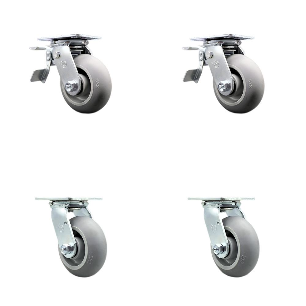 Thermoplastic Rubber Donut Tread Swivel Top Plate Casters, Heavy Duty with 5 in. Wheels - 1400 lbs Total Capacity - Set of 4 -  Service Caster, SCC-TTL30S520-TPRRD-2-S-2