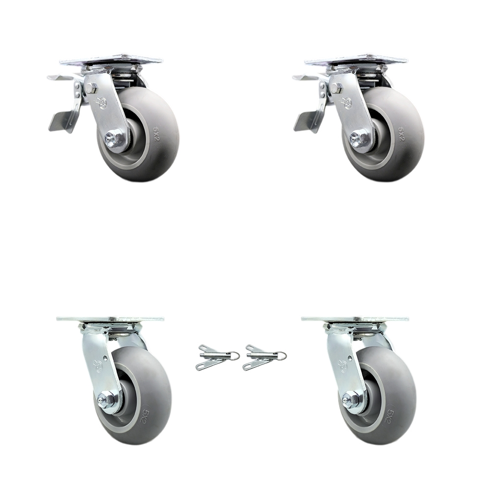 SCC-TTL30S520-TPRRD-2-BSL-2 Thermoplastic Rubber Donut Tread Swivel Top Plate Casters, Heavy Duty with 5 in. Wheels - Set of 4