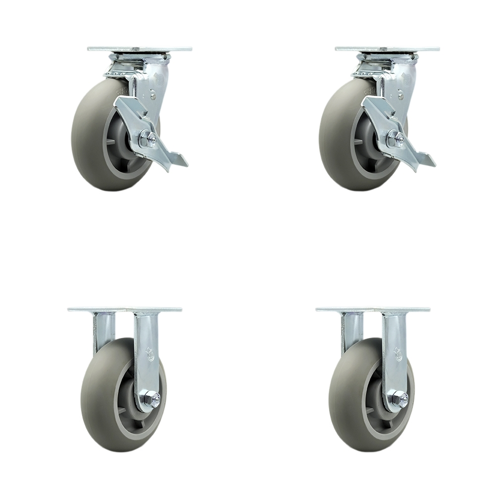 SCC-30CS620-TPRRD-TLB-BSL-2-R-2 Thermoplastic Rubber Donut Tread Swivel Top Plate Casters, Heavy Duty with 6 in. Wheels - Set of 4