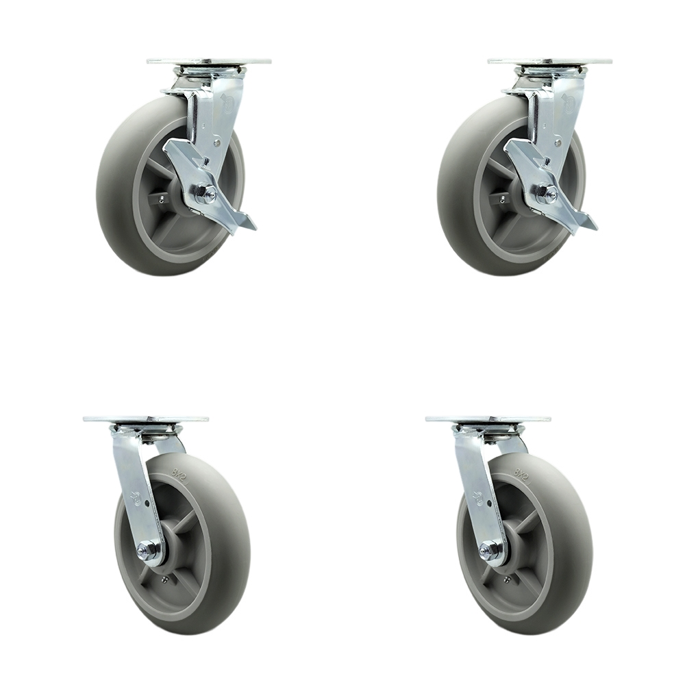 SCC-30CS820-TPRRD-TLB-BSL-2-BSL-2 Thermoplastic Rubber Donut Tread Swivel Top Plate Casters, Heavy Duty with 8 in. Wheels - Set of 4