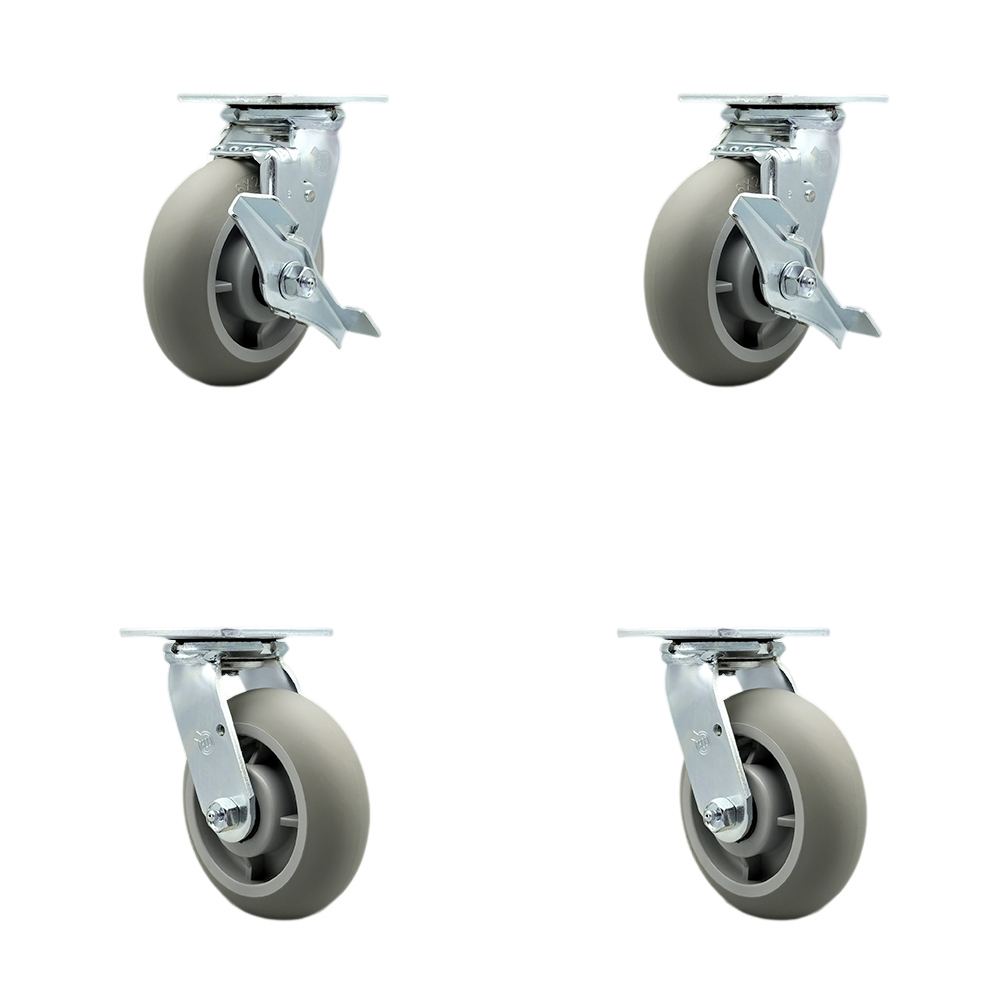 SCC-SS30S620-TPRRD-TLB-BSL-2-BSL-2 Stainless Steel Thermoplastic Rubber Donut Tread Swivel Top Plate Caster Set Heavy Duty with 6 in. Wheel