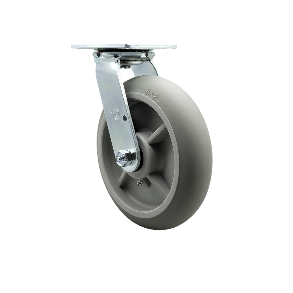SCC-SS30S820-TPRRD Stainless Steel Thermoplastic Rubber Donut Tread Swivel Top Plate Heavy Duty Caster with 8 in. Wheel - 600 lbs Capacity per Caster
