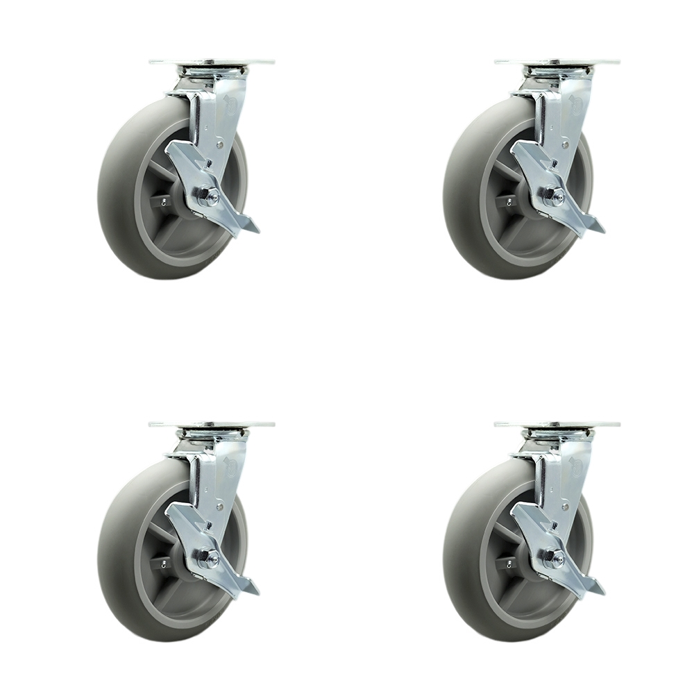 SCC-SS30S820-TPRRD-TLB-BSL-2-TLB-2 Stainless Steel Thermoplastic Rubber Donut Tread Swivel Top Plate Casters Set Heavy Duty with 8 in. Wheels