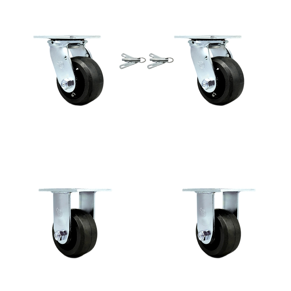 SCC-30CS420-RSR-BSL-2-R-2 Rubber on Metal Swivel Top Plate Casters, Heavy Duty with 4 in. Wheels - 1600 lbs Total Capacity - Set of 4