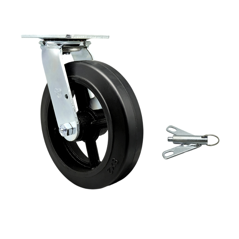 SCC-30CS820-RSR-BSL Rubber on Metal Swivel Top Plate Heavy Duty Caster with 8 in. Wheel & Bolt on Swivel Lock - 500 lbs Capacity per Caster