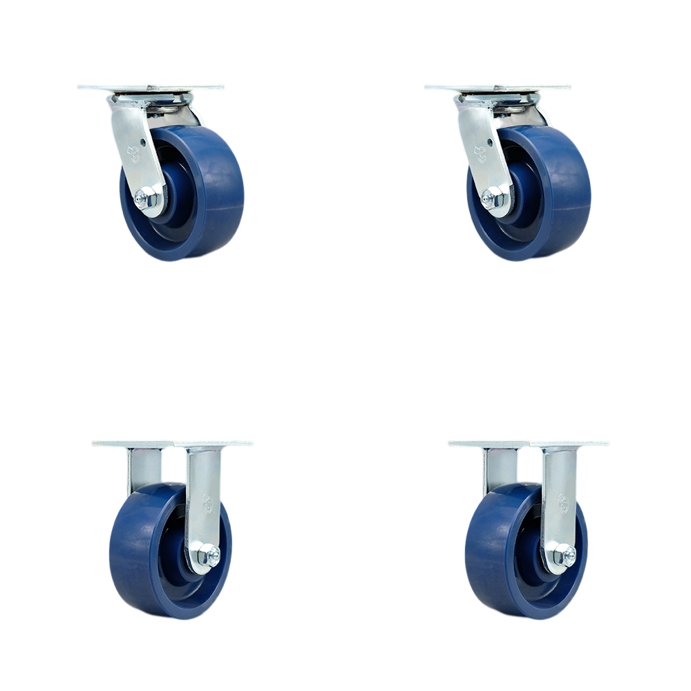 SCC-SS30S520-SPUR-BSL-2-R-2 Stainless Steel Solid Polyurethane Swivel Top Plate Casters, Heavy Duty with 5 in. Wheels - Set of 4