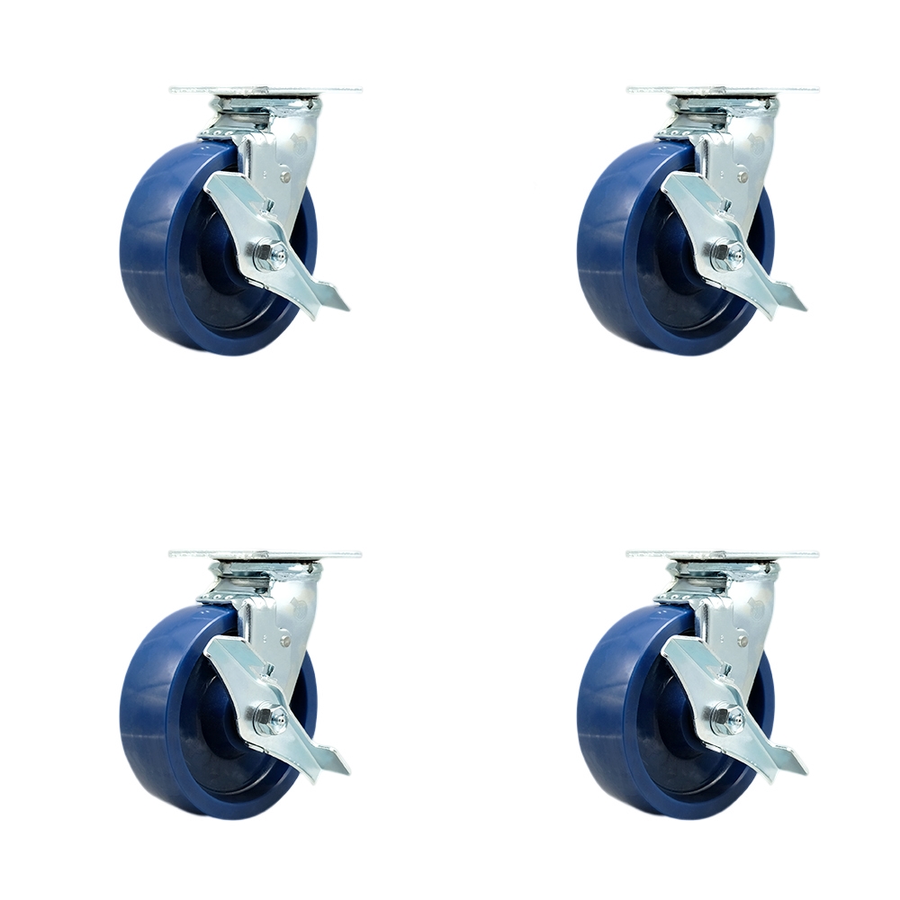 SCC-SS30S620-SPUR-TLB-BSL-2-TLB-2 Stainless Steel Solid Polyurethane Swivel Top Plate Casters, Heavy Duty with 6 in. Wheels - Set of 4