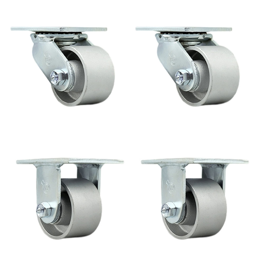SCC-30CS3420-SSR-BSL-2-R-2 Semi Steel Cast Iron Swivel Top Plate Casters, Heavy Duty with 3.25 in. Wheels - 2800 lbs Total Capacity - Set of 4