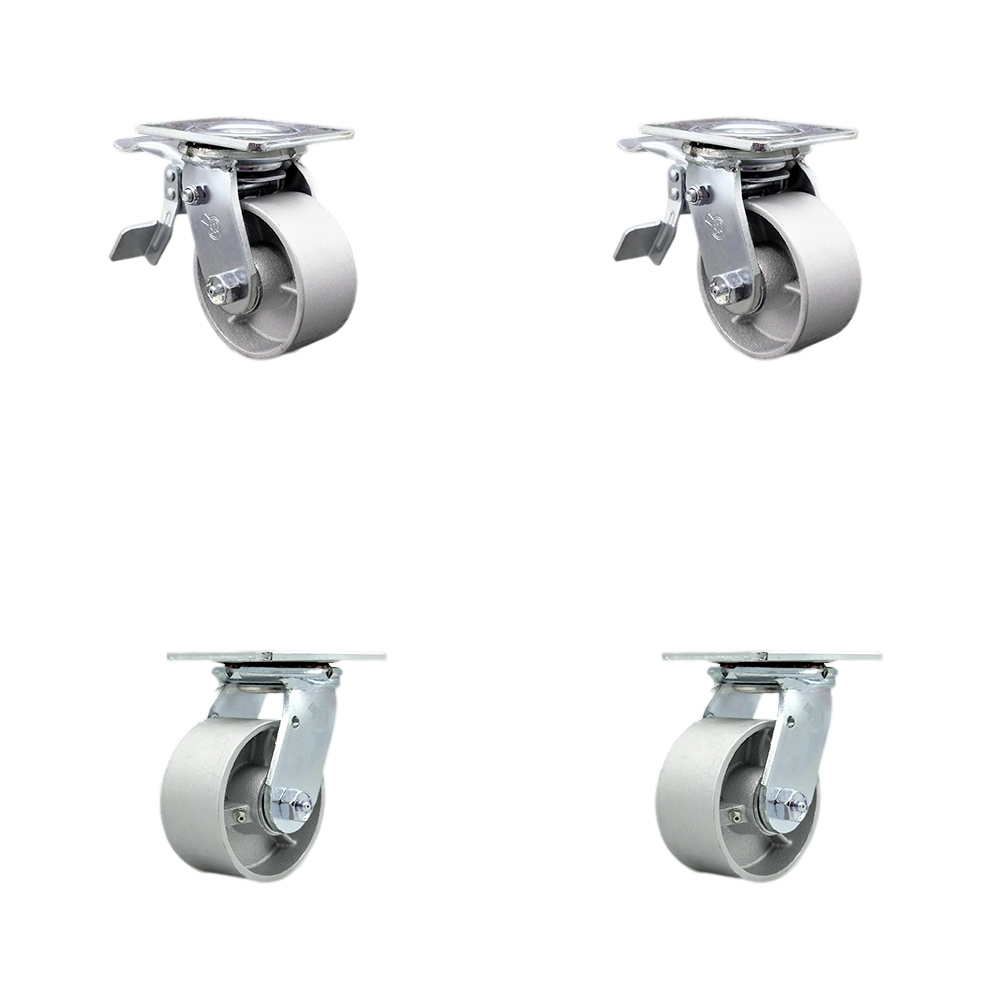 SCC-TTL30S420-SSR-2-S-2 Semi Steel Cast Iron Swivel Top Plate Casters, Heavy Duty with 4 in. Wheels - 4000 lbs Total Capacity - Set of 4