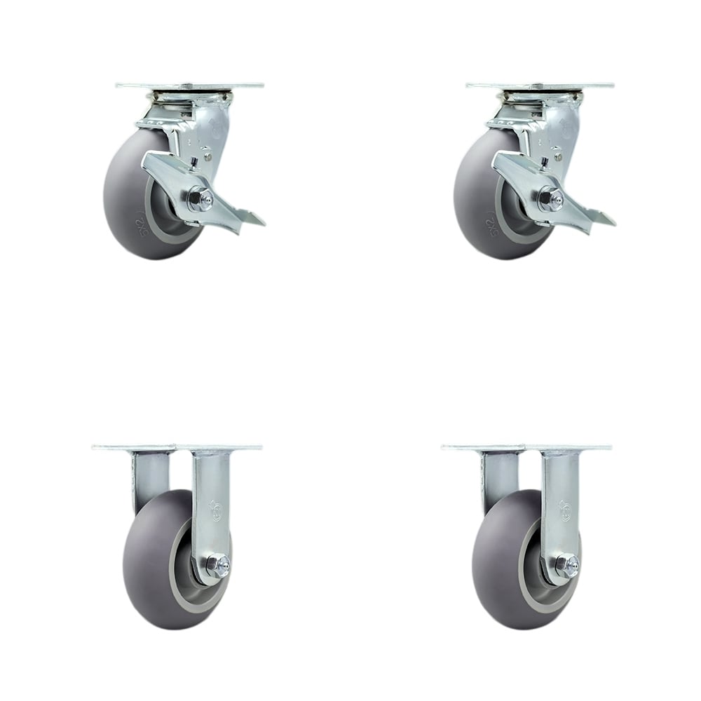 Stainless Steel Thermoplastic Rubber Donut Tread Swivel Top Plate Casters, Heavy Duty with 5 in. Wheels - 1400 lbs Total Capacity - Set of 4
