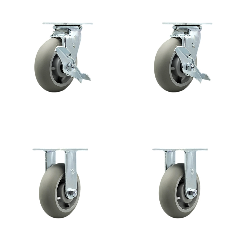 Stainless Steel Thermoplastic Rubber Donut Tread Swivel Top Plate Casters, Heavy Duty with 6 in. Wheels - Set of 4