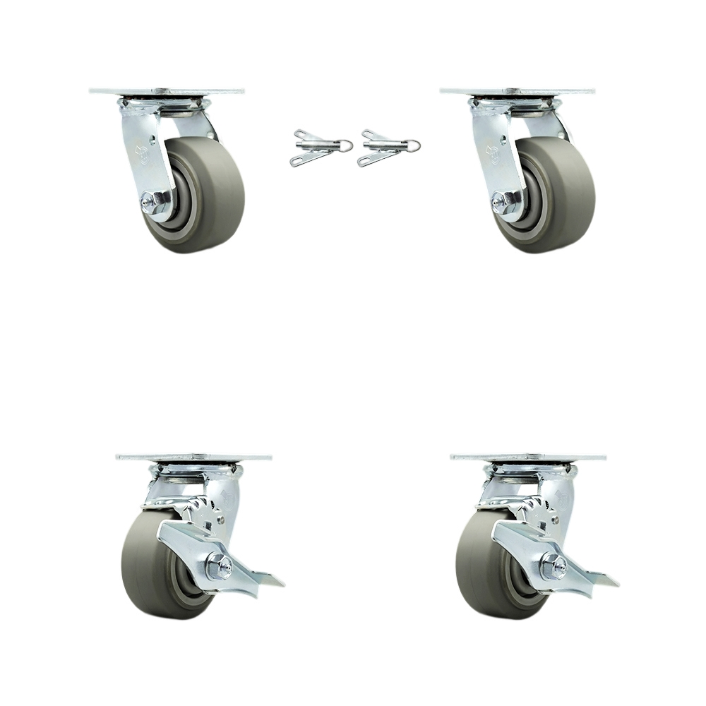 Thermoplastic Rubber Flat Tread Swivel Top Plate Casters, Heavy Duty with 4 in. Wheel - 1200 lbs Total Capacity - Set of 4