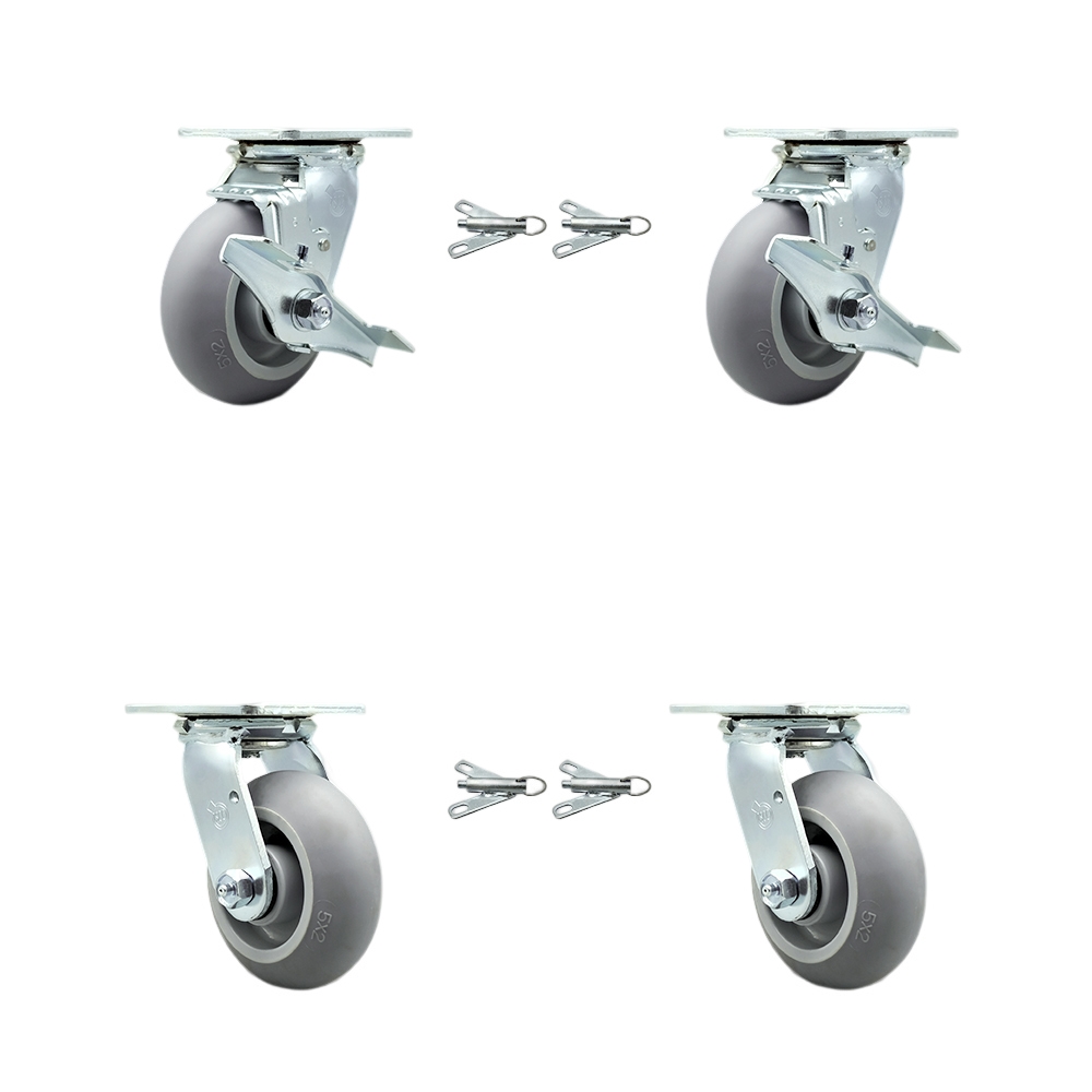 SCC-30CS520-TPRRD-TLB-BSL-2-BSL-2 Thermoplastic Rubber Donut Tread Swivel Top Plate Casters, Heavy Duty with 5 in. Wheels - Set of 4
