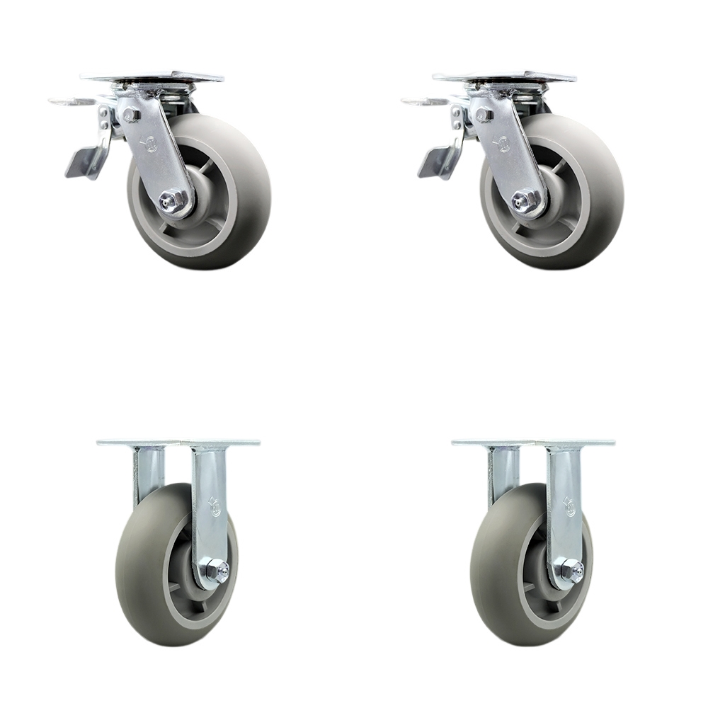 Thermoplastic Rubber Donut Tread Swivel Top Plate Casters, Heavy Duty with 6 in. Wheels - 2000 lbs Total Capacity - Set of 4