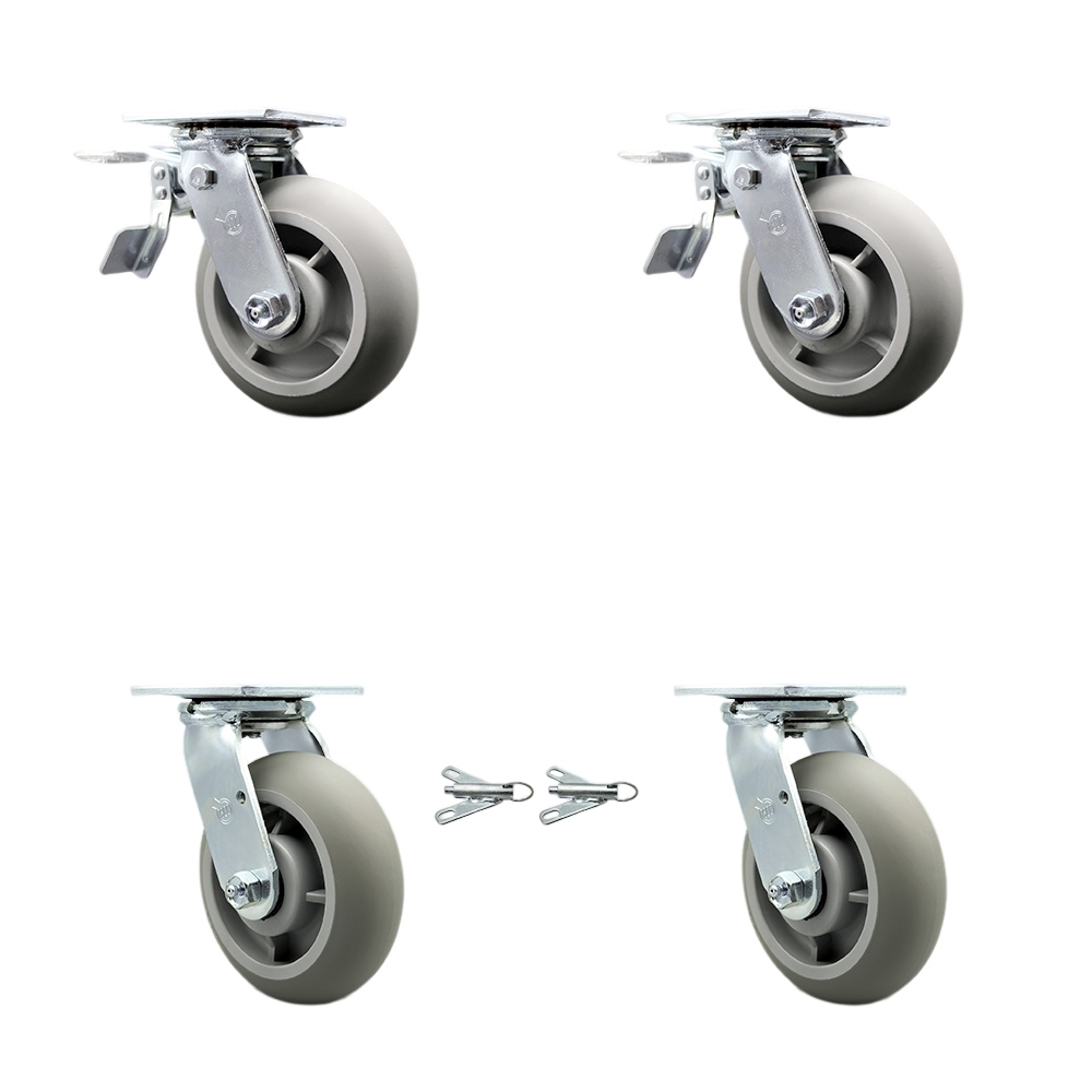SCC-TTL30S620-TPRRD-2-BSL-2 Thermoplastic Rubber Donut Tread Swivel Top Plate Casters, Heavy Duty with 6 in. Wheels - Set of 4