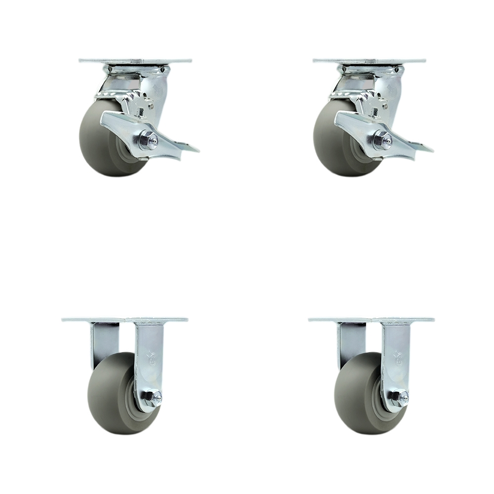 Stainless Steel Thermoplastic Rubber Donut Tread Swivel Top Plate Casters, Heavy Duty with 4 in. Wheels - 1200 lbs Total Capacity - Set of 4