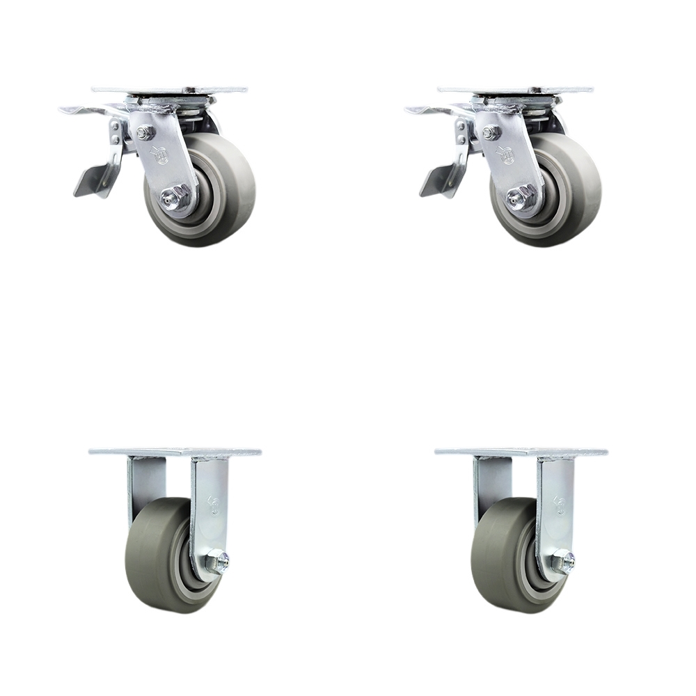 Thermoplastic Rubber Flat Tread Swivel Top Plate Casters, Heavy Duty with 4 in. Wheels - 1200 lbs Total Capacity - Set of 4