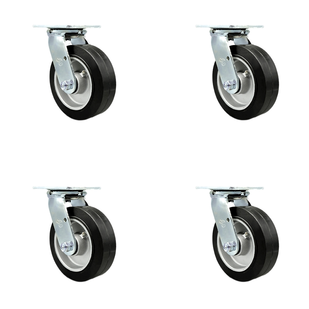 SCC-30CS620-RAR-4 Rubber on Aluminum Swivel Top Plate Casters, Heavy Duty with 6 in. Wheels - 2200 lbs Total Capacity - Set of 4