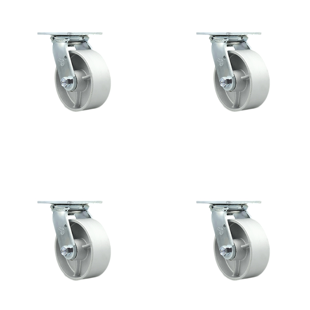 SCC-30CS520-SSR-4 Semi Steel Cast Iron Swivel Top Plate Casters, Heavy Duty with 5 in. Wheels - 4000 lbs Total Capacity - Set of 4