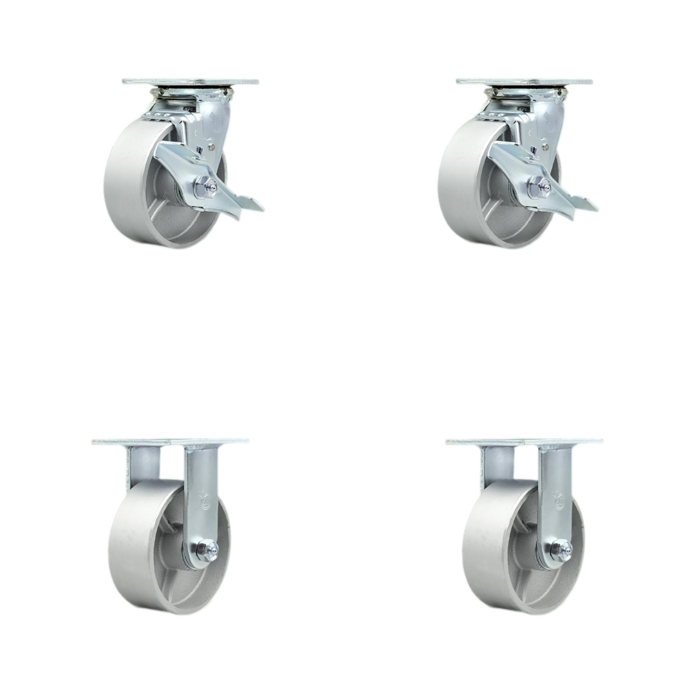 SCC-30CS520-SSR-TLB-2-R520-2 Semi Steel Cast Iron Swivel Top Plate Casters, Heavy Duty with 5 in. Wheels - 4000 lbs Total Capacity - Set of 4