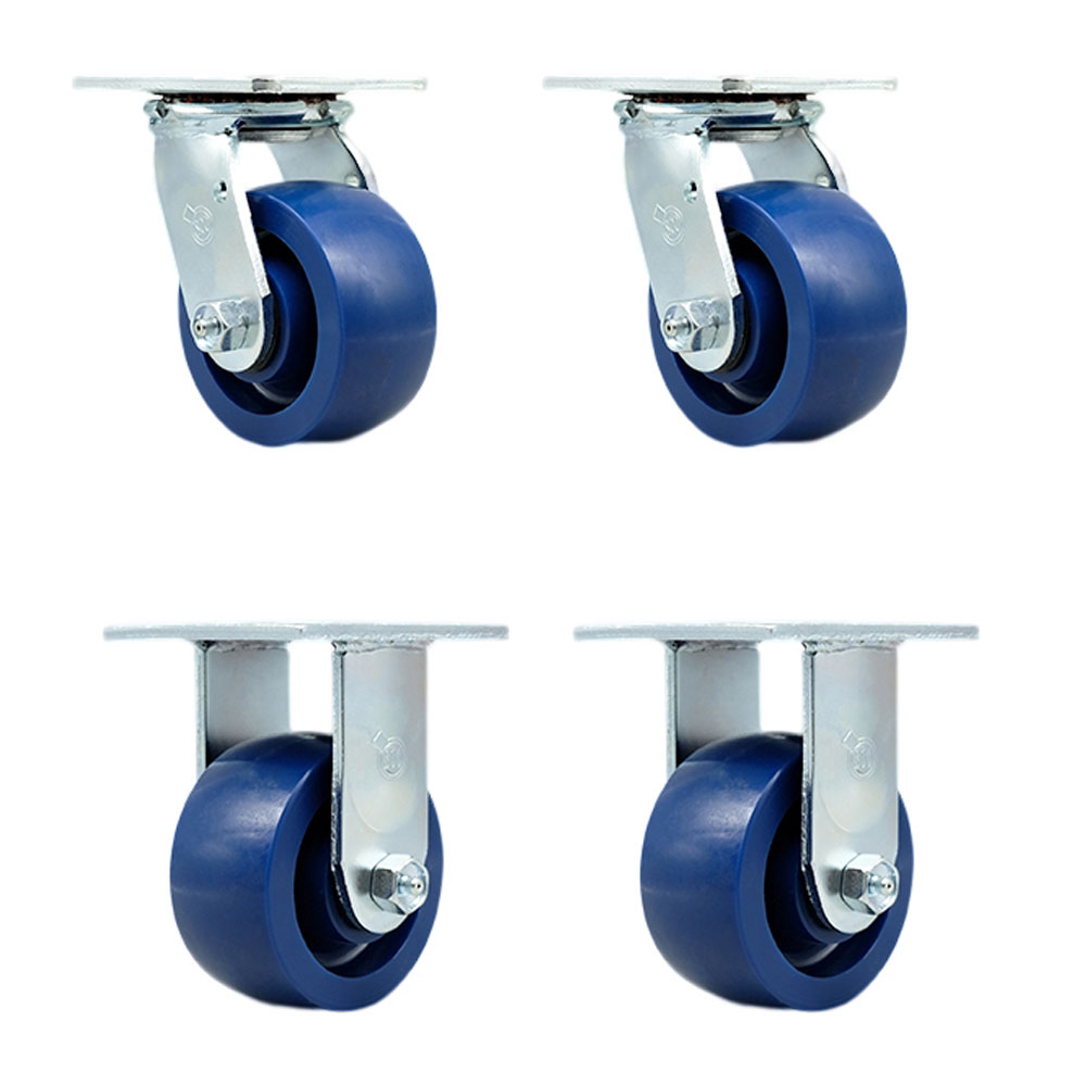 SCC-30CS420-SPUR-2-R420-2 Solid Polyurethane Swivel Top Plate Casters, Heavy Duty with 4 in. Wheels - 2800 lbs Total Capacity - Set of 4