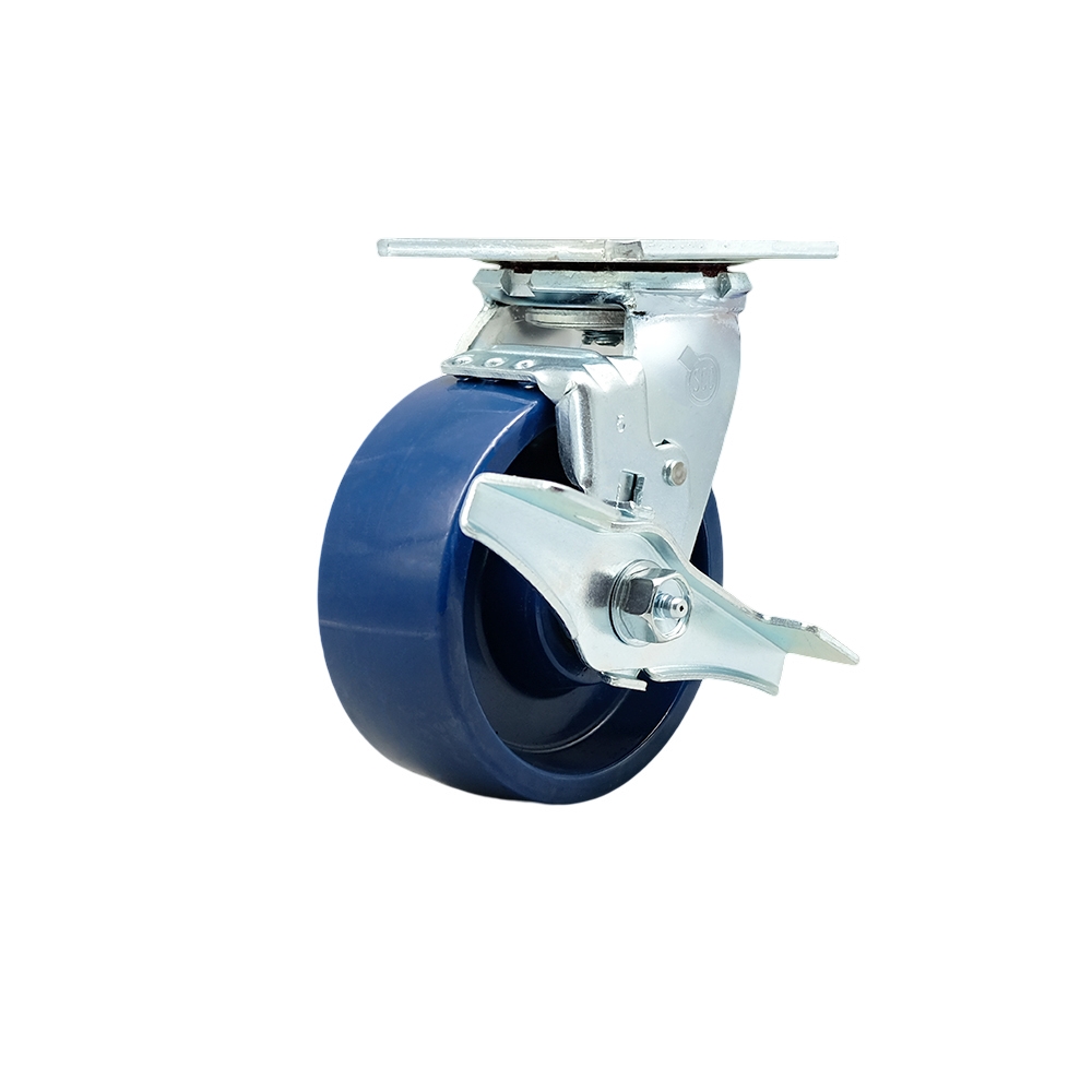 SCC-30CS520-SPUR-TLB Solid Polyurethane Swivel Top Plate Heavy Duty Caster with 5 in. Wheel & Top Lock Brake - 1000 lbs Capacity per Caster
