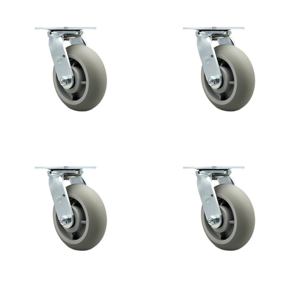 SCC-30CS620-TPRRD-4 Thermoplastic Rubber Donut Tread Swivel Top Plate Casters, Heavy Duty with 6 in. Wheels - 2000 lbs Total Capacity - Set of 4