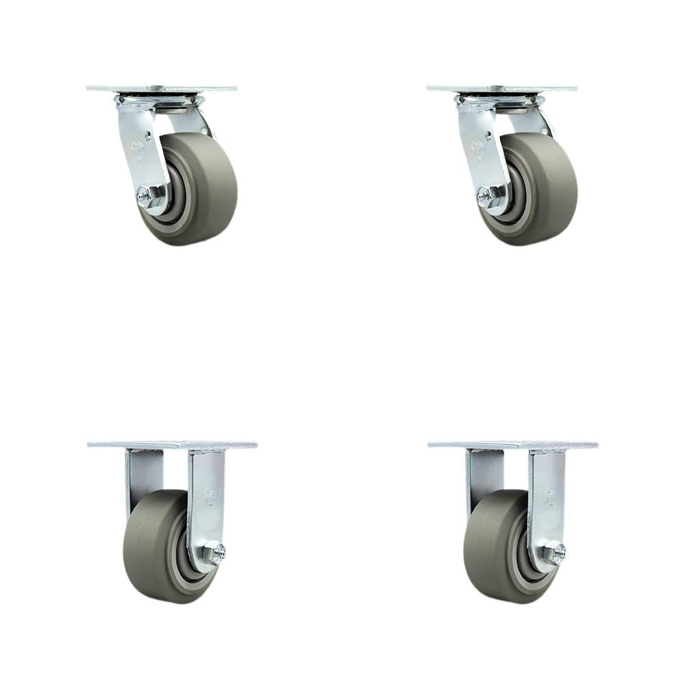 Thermoplastic Rubber Flat Tread Swivel Top Plate Casters, Heavy Duty with 4 in. Wheels - 1200 lbs Total Capacity - Set of 4