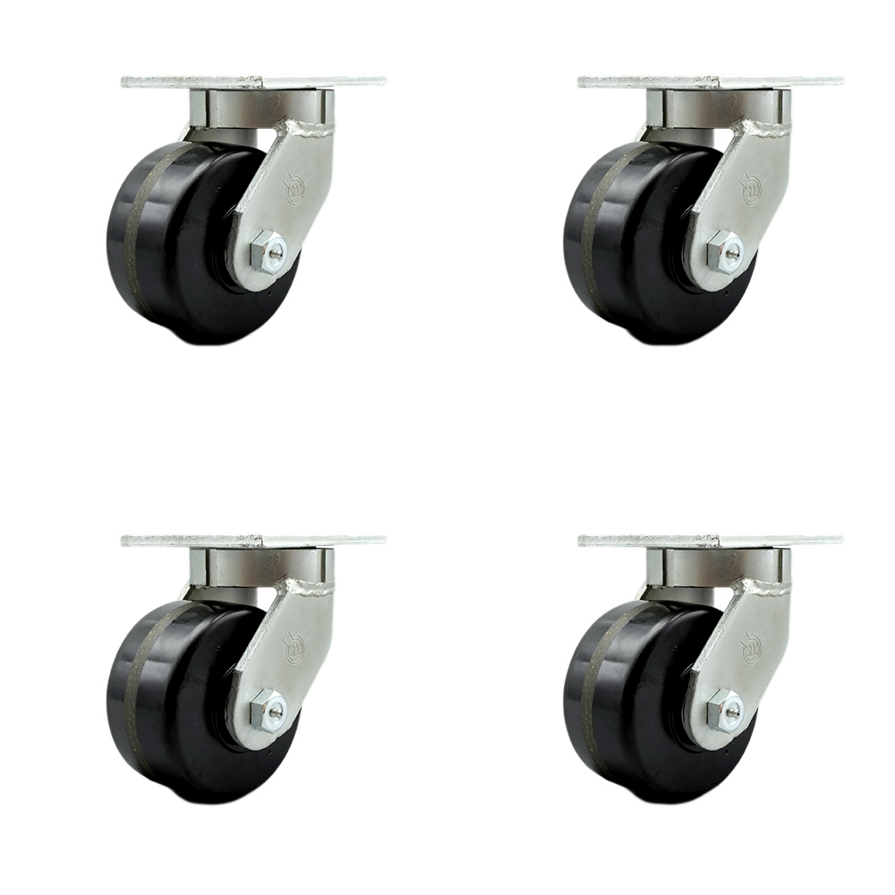SCC-KP92S630-PHR-4 6 in. Swivel Top Plate Caster Set Extra Heavy Duty Casters with Phenolic Wheels - 8000 lbs Total Capacity - Set of 4