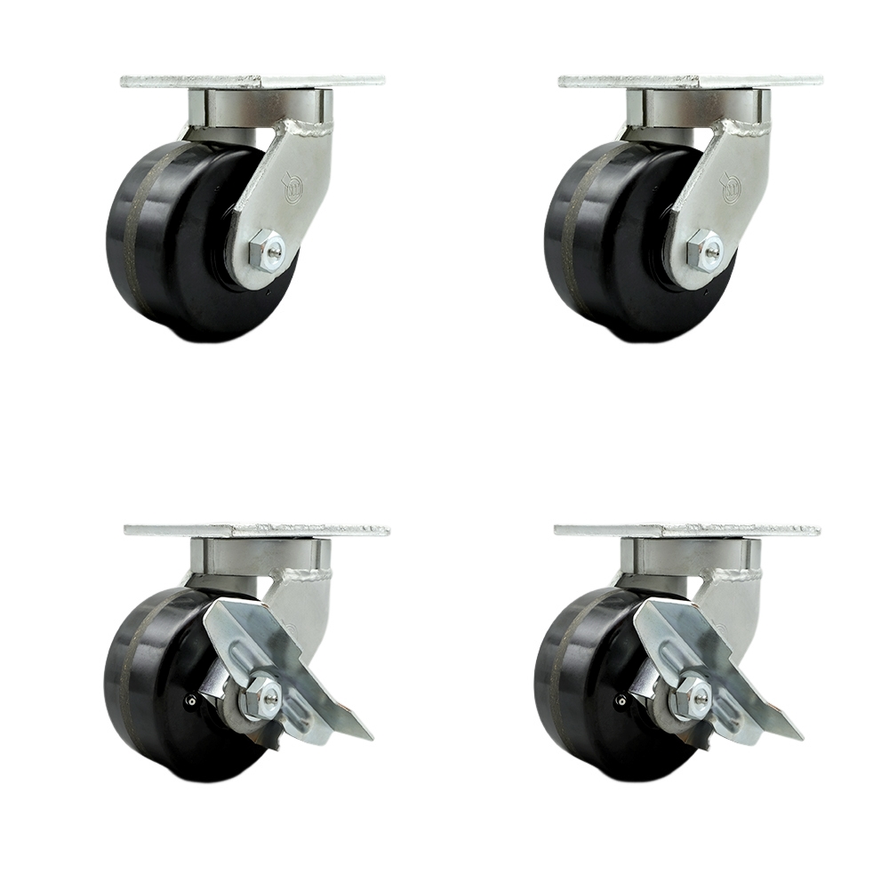 SCC-KP92S630-PHR-2-SLB-2 6 in. Swivel Top Plate Caster Set Extra Heavy Duty Casters with Phenolic Wheels - Set of 4