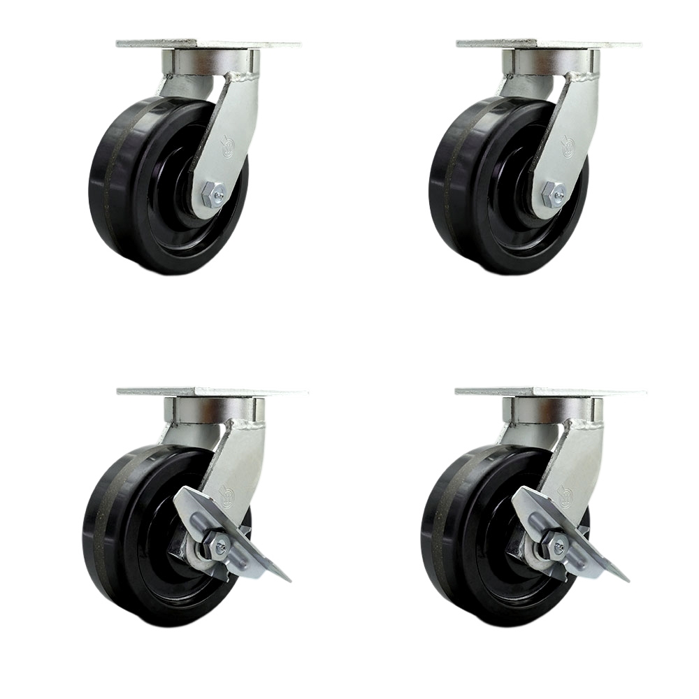 SCC-KP92S830-PHR-2-SLB-2 8 in. Swivel Top Plate Caster Set Extra Heavy Duty Casters with Phenolic Wheels - Set of 4