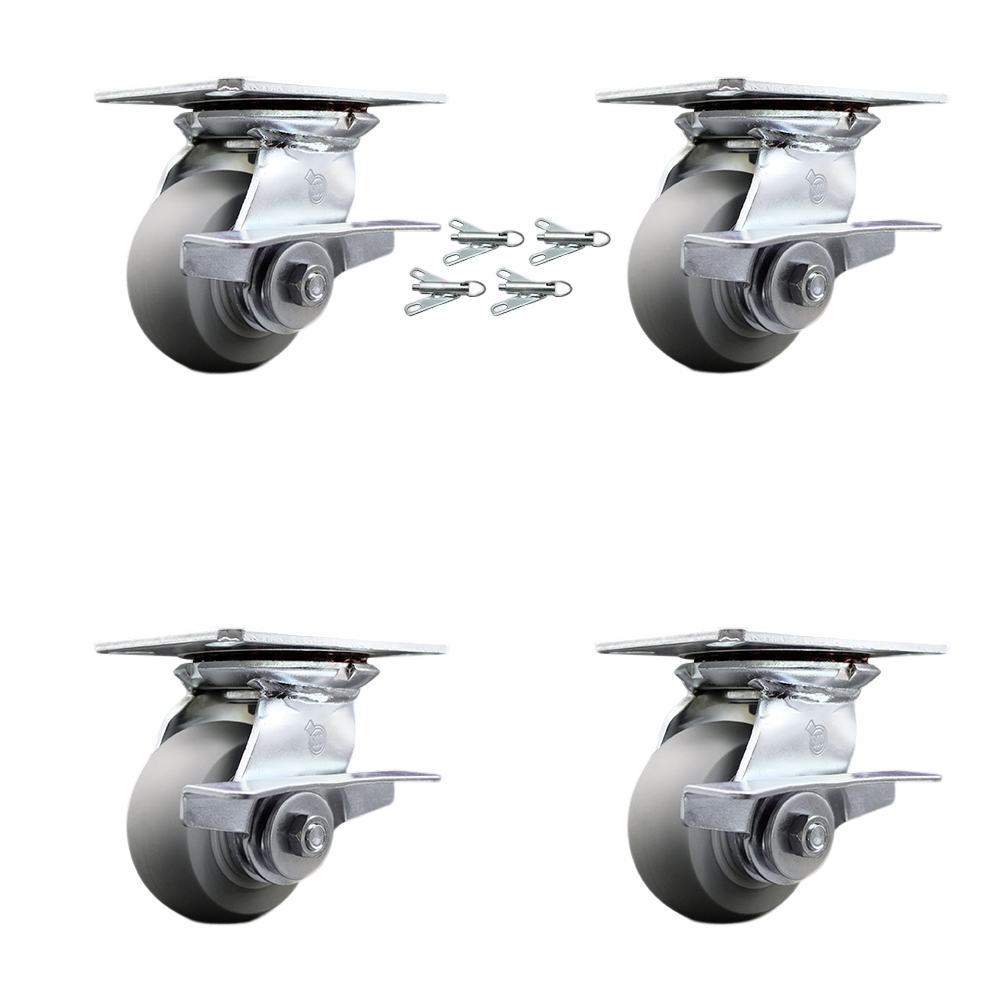 Heavy Duty Large Top Plate Thermo Rubber Donut Tread Swivel Caster with Maintenance Free Bearings with 4 x 2 in. Gray Wheels - Set of 4