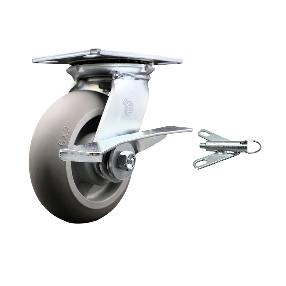 Heavy Duty Large Top Plate Thermo Rubber Donut Tread Swivel Caster with Maintenance Free Bearings & 6 x 2 in. Gray Wheel - 500 lbs Capacity
