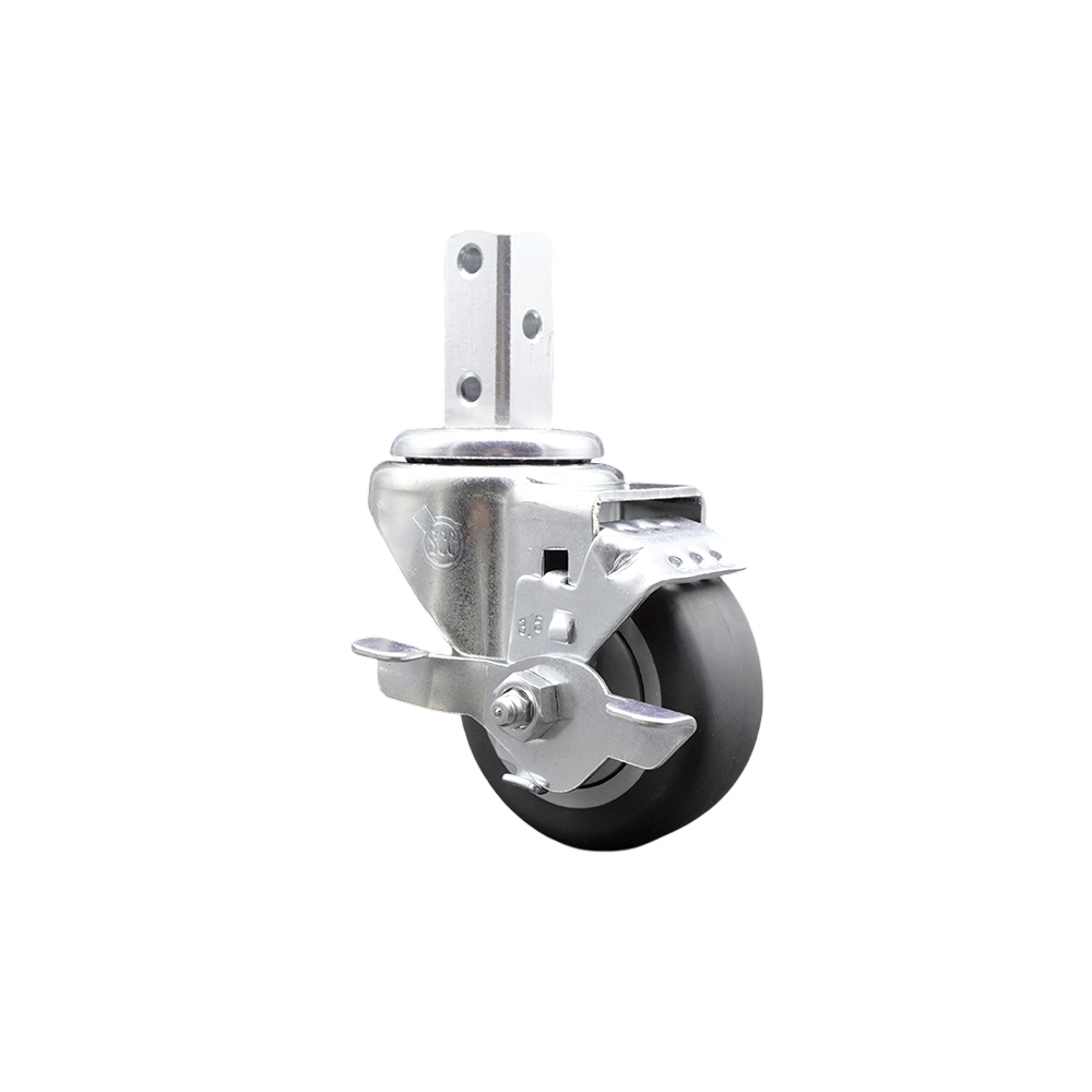 Swivel Square Stem Caster with 3.5 x 1.25 in. Gray Thermoplastic Rubber Wheel - 0.87 x 2 in. Square Stem with Three 0.26 in. Diameter Mounting Holes