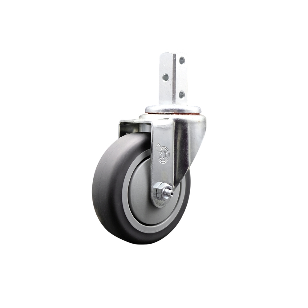 Swivel Square Stem Caster with 4 x 1.25 in. Gray Thermoplastic Rubber Wheel - 0.87 x 2 in. Square Stem with Three 0.26 in. Diameter Mounting Holes