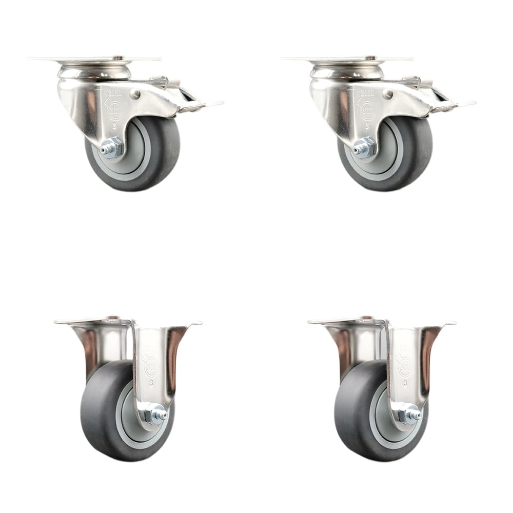SCC-SS316TTL20S314-TPRB-2-R-2 Thermoplastic Rubber Swivel Top Plate Caster with 3 in. Gray Caster Wheels - 316 Stainless Steel Casters - Set of 4