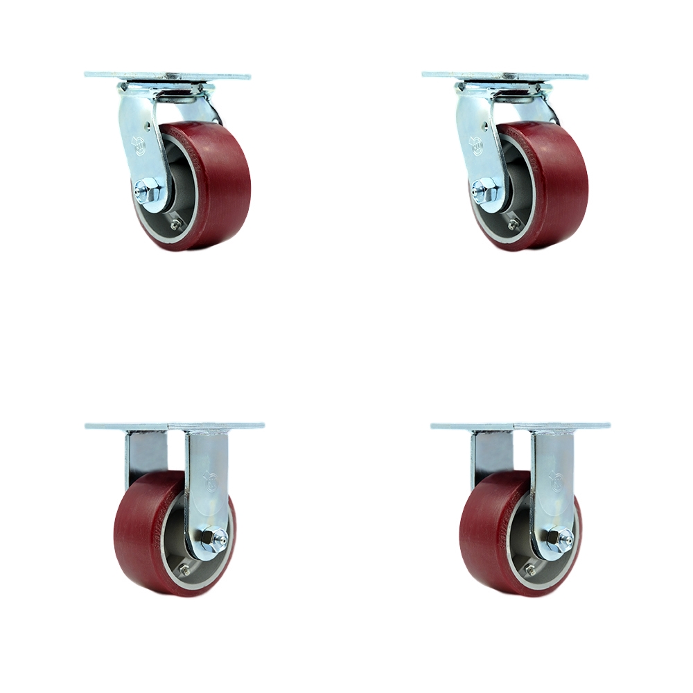 SCC-30CS420-PAR-2-R420-2 Polyurethane on Aluminum Swivel Top Plate Casters, Heavy Duty with 4 in. Wheels - 2800 lbs Total Capacity - Set of 4