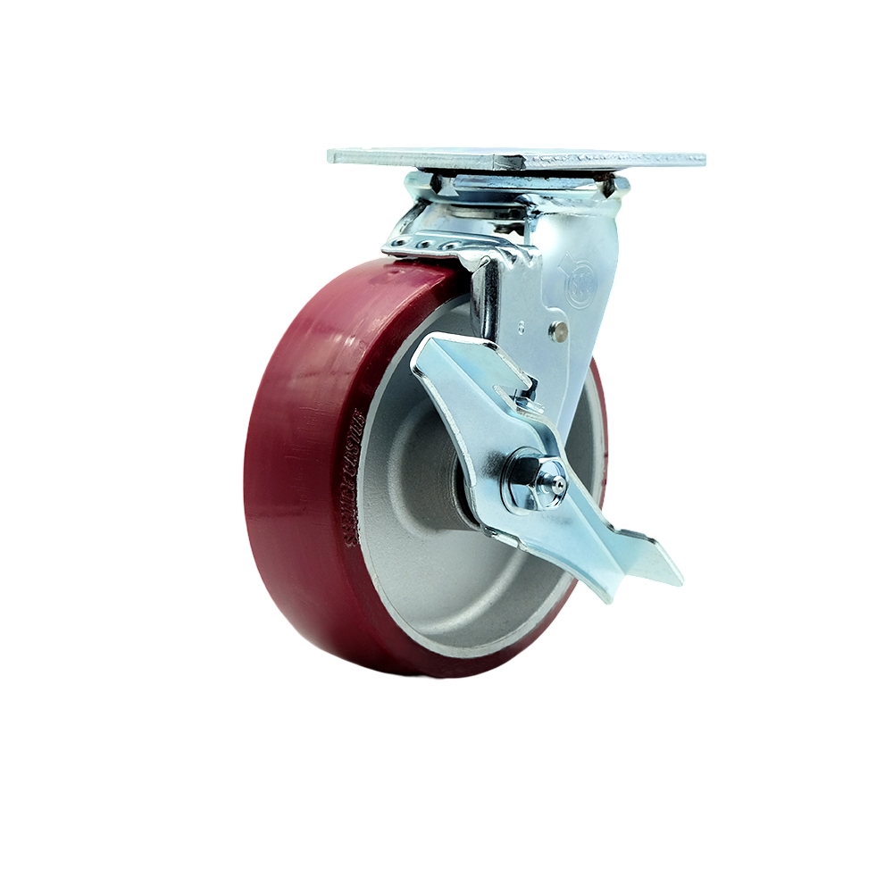 SCC-30CS620-PAR-TLB Polyurethane on Aluminum Swivel Top Plate Heavy Duty Caster with 6 in. Wheel & Top Lock Brake - 1200 lbs Capacity per Caster