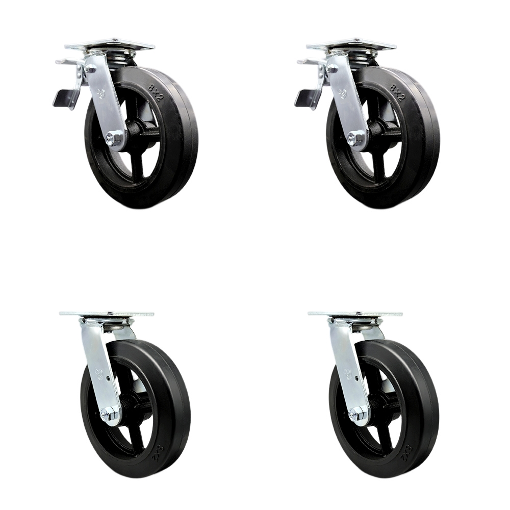 SCC-TTL30S820-RSR-2-S-2 Rubber on Metal Swivel Top Plate Casters, Heavy Duty with 8 in. Wheels - 2000 lbs Total Capacity - Set of 4