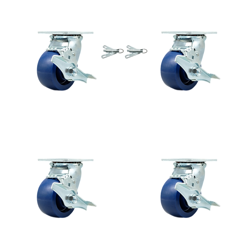 SCC-30CS420-SPUR-TLB-BSL-2-TLB-2 Solid Polyurethane Swivel Top Plate Casters, Heavy Duty with 4 in. Wheels - Set of 4