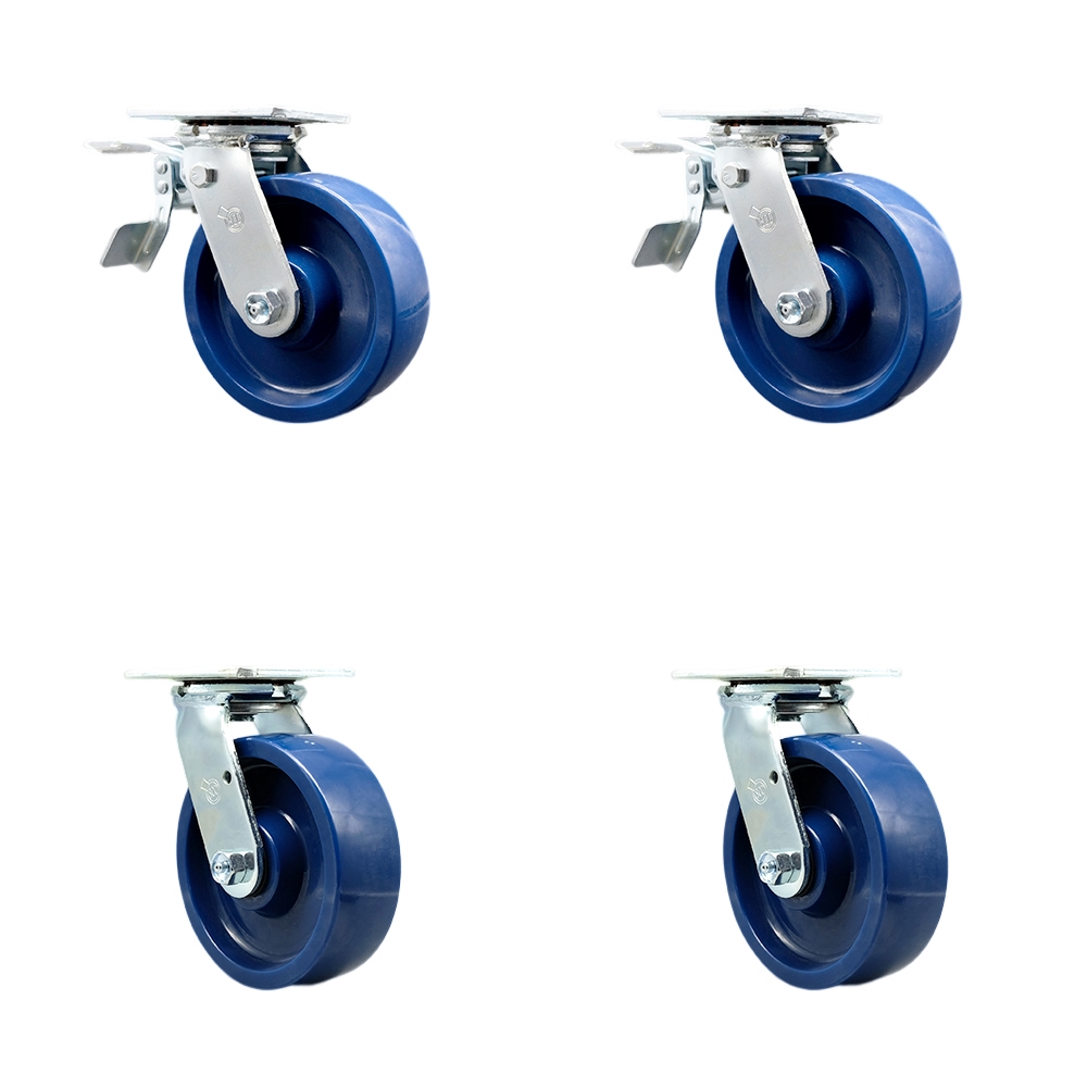 SCC-TTL30S620-SPUR-2-S-2 Solid Polyurethane Swivel Top Plate Casters, Heavy Duty with 6 in. Wheels - 4800 lbs Total Capacity - Set of 4